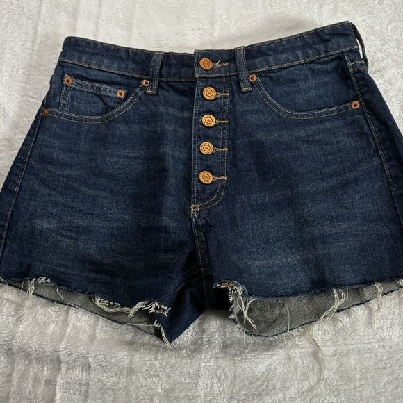 Lucky Brand Women's Blue Lucky Pins Jean Short W/Exposed Fly  Buttons 4/27 Dark - Picture 3 of 13